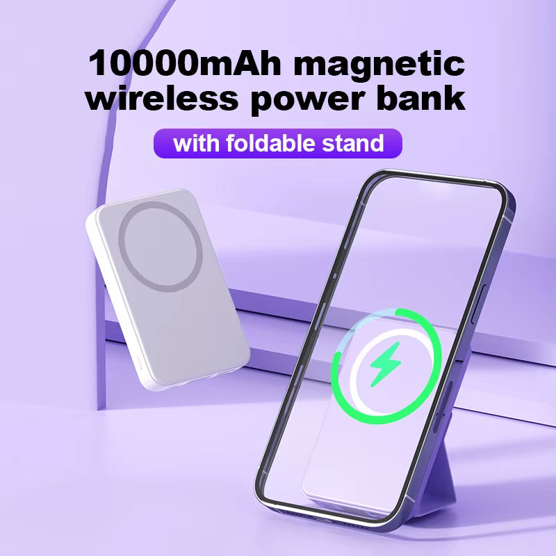 Small Wireless Magnetic Powerbank with Stand Holder Display Foldable 10000 Mah Charger 22.5W Pd Fast Charging Power Bank